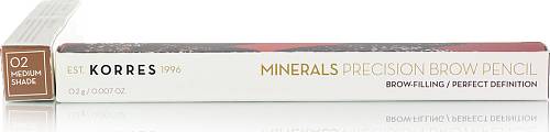 Korres Minerals Precision Brow Pencil 02 Medium Shade Μολύβι Φρυδιών 2 όψεων με τριγωνική μύτη που γεμίζει & δίνει σχήμα στα φρύδια, 0.2gr