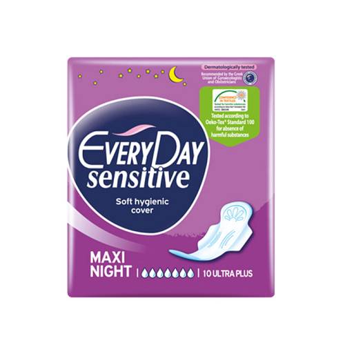 Every Day Σερβιέτες Sensitive Maxi Night Ultra Plus 10 τεμ