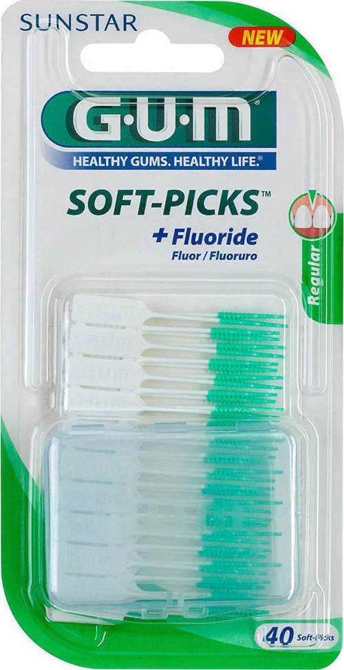 GUM Soft-Picks Fluoride Μεσοδόντιες Οδοντογλυφίδες Regular σε χρώμα Πράσινο 40τμχ