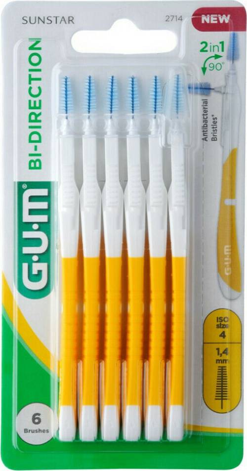 GUM Bi-Direction Μεσοδόντια Βουρτσάκια με Λαβή 1.4mm σε χρώμα Πορτοκαλί 6τμχ