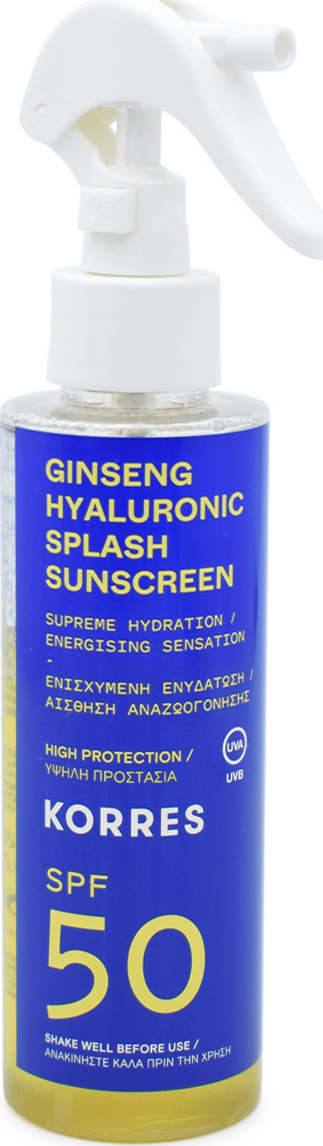 Korres Ginseng & Hyaluronic Splash Sunscreen SPF50 Αντηλιακό Ginseng & Υαλουρονικό με Υψηλή Προστασία για Πρόσωπο & Σώμα, 150ml