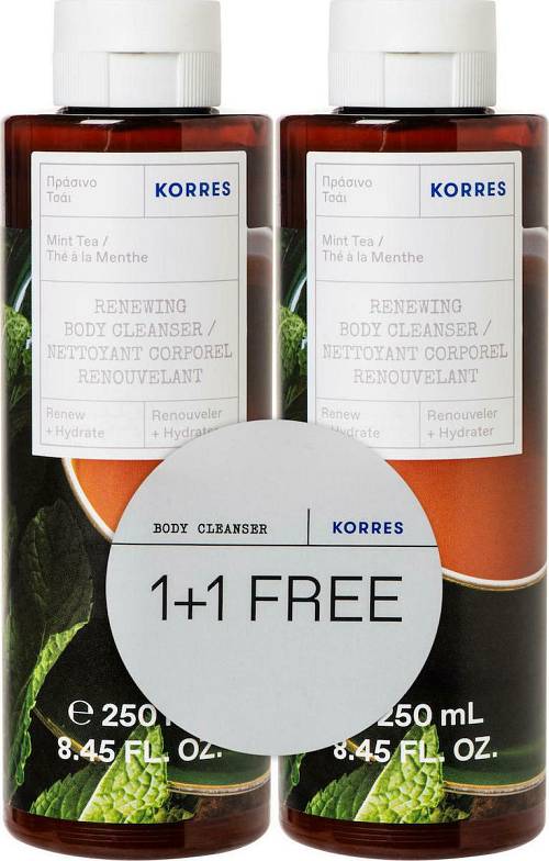 Korres Promo 1+1 Renewing Body Cleanser Mint Tea ShowerGel Αφρόλουτρο Gel Πράσινο Τσάι 2x250ml