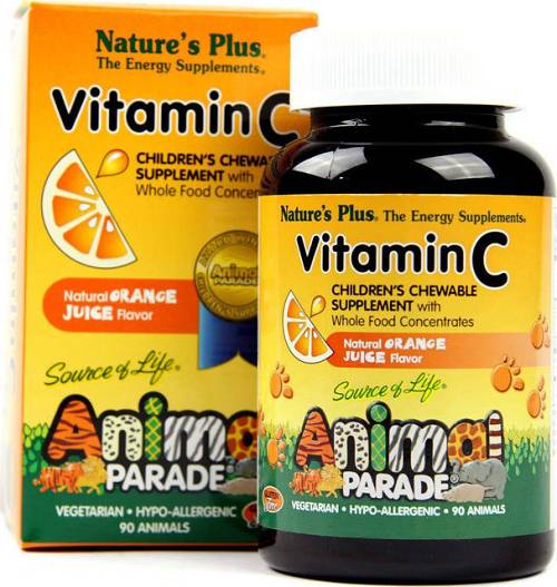 Nature's Plus Animal Parade Vitamin C Μασώμενες Ταμπλέτες Βιταμίνης C για Παιδιά, με γεύση πορτοκάλι, 90chew.