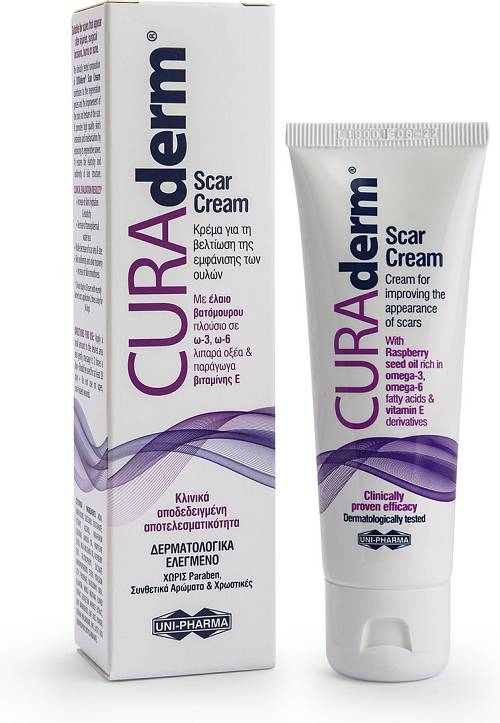 Uni-Pharma Curaderm Scar Cream Κρέμα για την Βελτίωση της Εμφάνισης των Ουλών, 50ml
