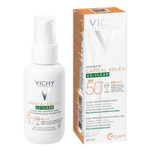 Vichy Capital Soleil UV-Clear SPF50+ Λεπτόρρευστο Αντηλιακό Προσώπου Κατά των Ατελειών & της Λιπαρότητας, 40ml