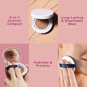 Missha Magic Cushion Cover Lasting Foundation SPF50+/PA+++, 21 Light Beige - 15 g