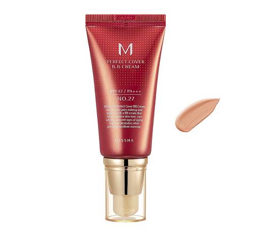 Missha M Perfect Cover PA+++ BB 27 Honey Beige Ενυδατική Κρέμα Προσώπου Ημέρας με SPF42 με Υαλουρονικό Οξύ & Ceramides 50ml