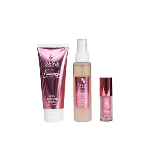 Aloe Colors Promo Ready To Glow Body Bronzer Cream 100ml & Glow & Glitter Spray 100ml & Lip Oil 10ml
