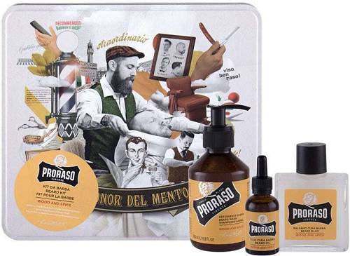 Proraso Σετ Περιποίησης για Γένια Wood & Spice με Shampoo 200ml, Balm 100ml, Λάδι 30ml & Κουτί