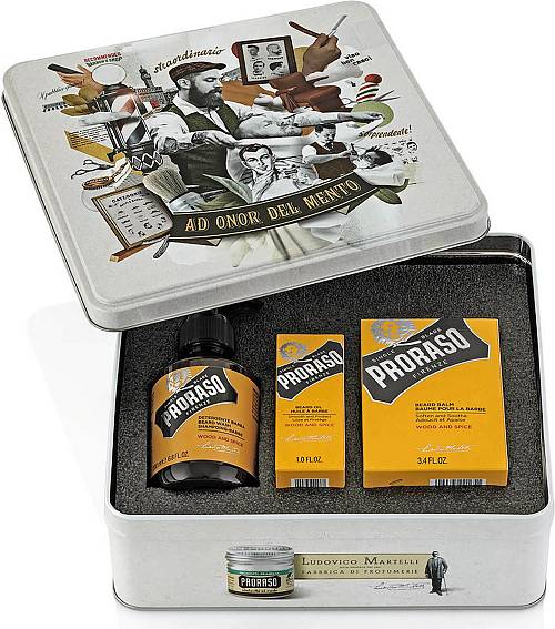 Proraso Σετ Περιποίησης για Γένια Wood & Spice με Shampoo 200ml, Balm 100ml, Λάδι 30ml & Κουτί