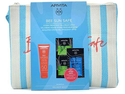 Apivita Bee Sun Safe Promo Pack με Hydra Fresh Face Gel-Cream SPF50, 50ml & Δώρο Express Beauty Face Mask Aloe, 2x8ml & Express Beauty Hair Mask Hyaluronic Acid, 20ml & Νεσεσέρ, 1σετ