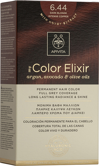 Apivita My Color Elixir Μόνιμη Βαφή Μαλλιών No 6.44 Ξανθό Σκούρο Έντονο Χάλκινο