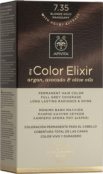 Apivita My Color Elixir Μόνιμη Βαφή Μαλλιών No 7.35 Ξανθό Μελί Μαονί