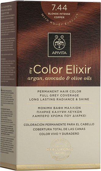 Apivita My Color Elixir Μόνιμη Βαφή Μαλλιών No 7.44 Ξανθό Έντονο Χάλκινο