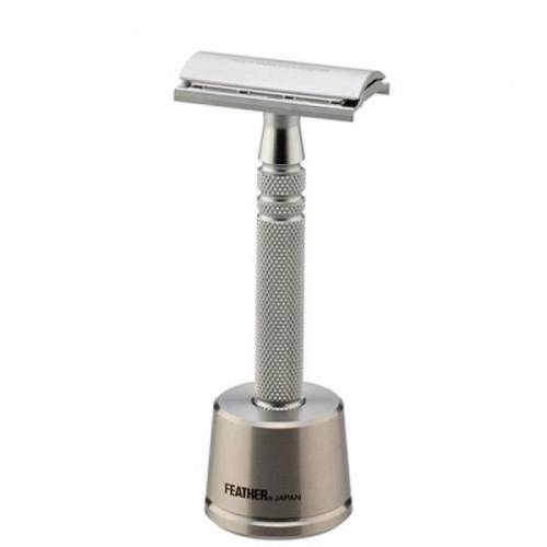 FEATHER ALL STAINLESS STEEL,DOUBLE-EDGE SH.RAZOR WITH STAND