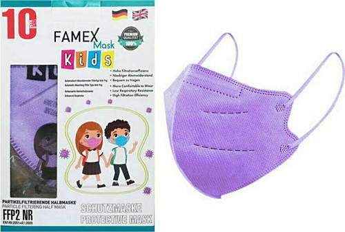 Famex Poli Kids FFP2 Particle Filtering Mask Lilac 10pcs -  Μάσκα παιδική FFP2 υψηλής προστασίας μιας χρήσης σε μωβ χρώμα  - 10 τμχ