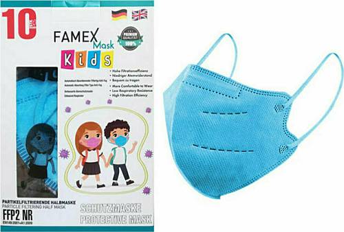 Famex Poli Kids FFP2 Particle Filtering Mask  Sky Blue 10pcs - Μάσκα παιδική FFP2 υψηλής προστασίας μιας χρήσης σε μπλε χρώμα - 10 τμχ