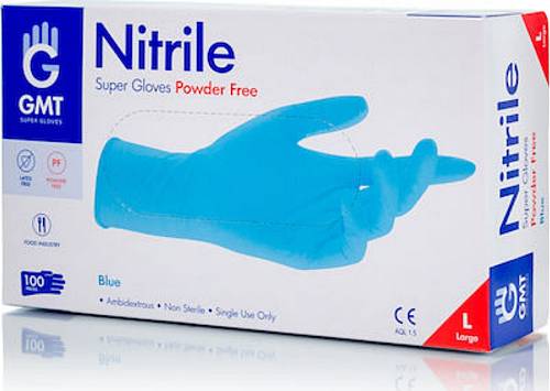 GMT Super Gloves Nitrile Powder Free - Γάντια Νιτριλίου Χωρίς Πούδρα Μπλε - Large - 100τμχ