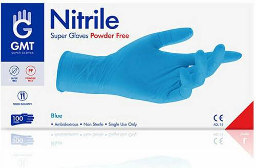 GMT Super Gloves Nitrile Powder Free - Γάντια Νιτριλίου Χωρίς Πούδρα Μπλε - Medium - 100τμχ