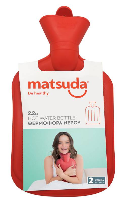 Matsuda Θερμοφόρα Νερού Ραβδωτή από Φυσικό Ελαστικό Υλικό, 2,2lt - Κόκκινο Χρώμα