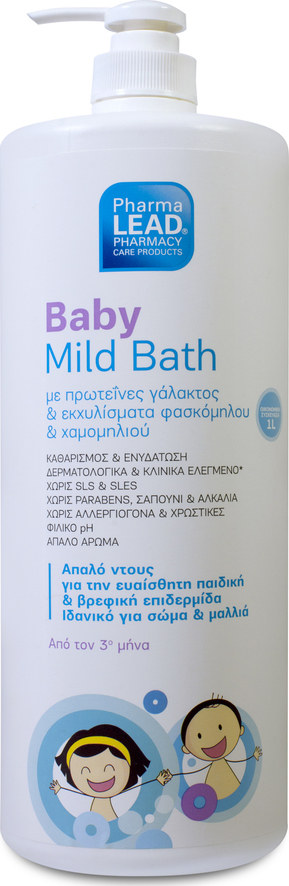 PharmaLead Baby Mild Bath με πρωτεΐνες γάλακτος και εκχυλίσματα φασκόμηλου και χαμομηλιού 1lt