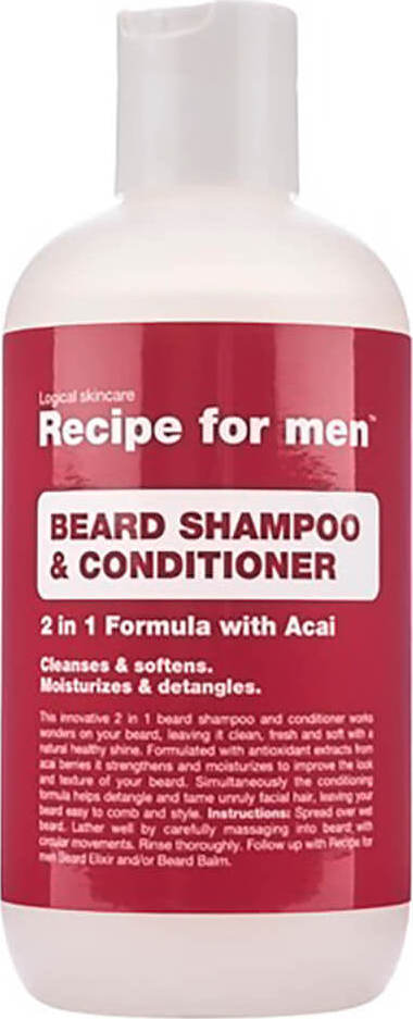 Recipe For Men Beard Shampoo & Conditioner 2 in 1 Formula with Acai 250ml