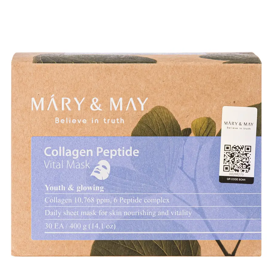 Mary&May - Collagen Peptide Vital Mask - Μάσκα Προσώπου για Αντιγήρανση 30τμχ