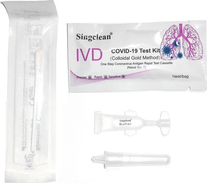 Singclean IVD Covid-19 Test Kit Colloidal Gold Method Nasal Swab Τεστ Ανίχνευσης COVID-19 με Ρινικό Δείγμα - 1 Τεμάχιο