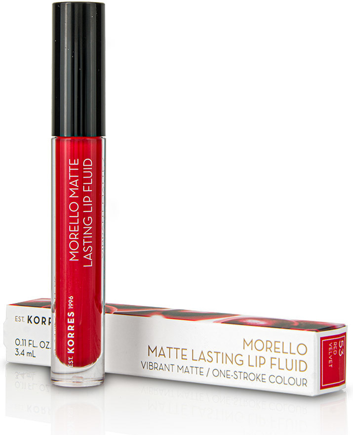 Korres Morello Matte Lasting Lip Fluid 53 Red Velvet - Υγρό Κραγιόν Μεγάλης Διάρκειας Με Ματ Αποτέλεσμα, 3.4ml