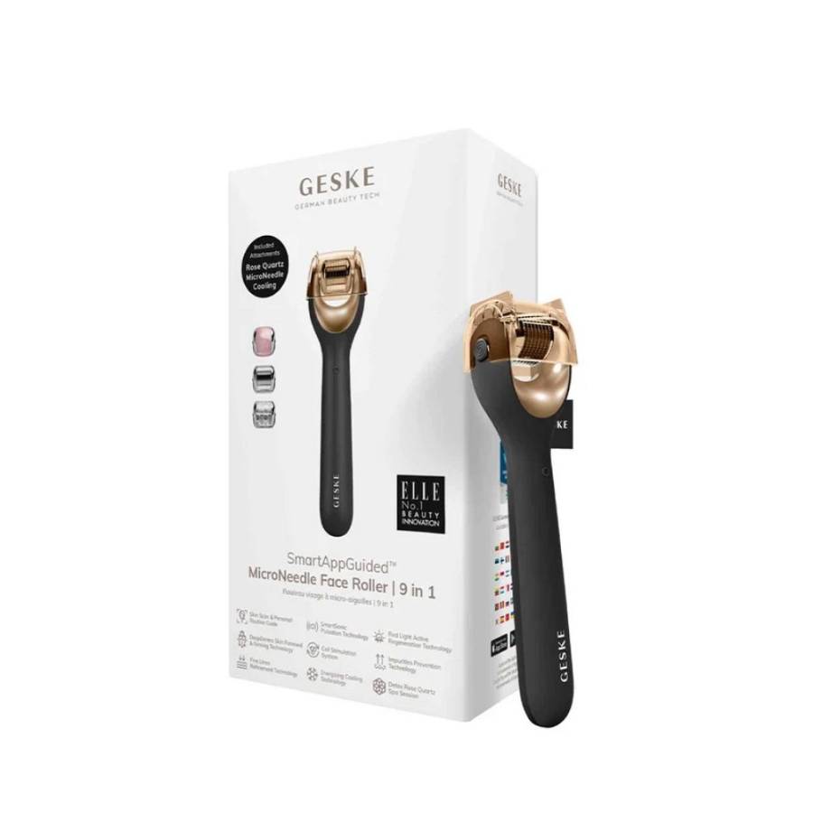 Geske MicroNeedle Face Roller 9 in 1 Gray - Συσκευή ομορφιάς με 3 διαφορετικές κεφαλές:μεσοθεραπείας,ροζ χαλαζία και κεφαλή ψύξης  - 1 Τεμάχιο