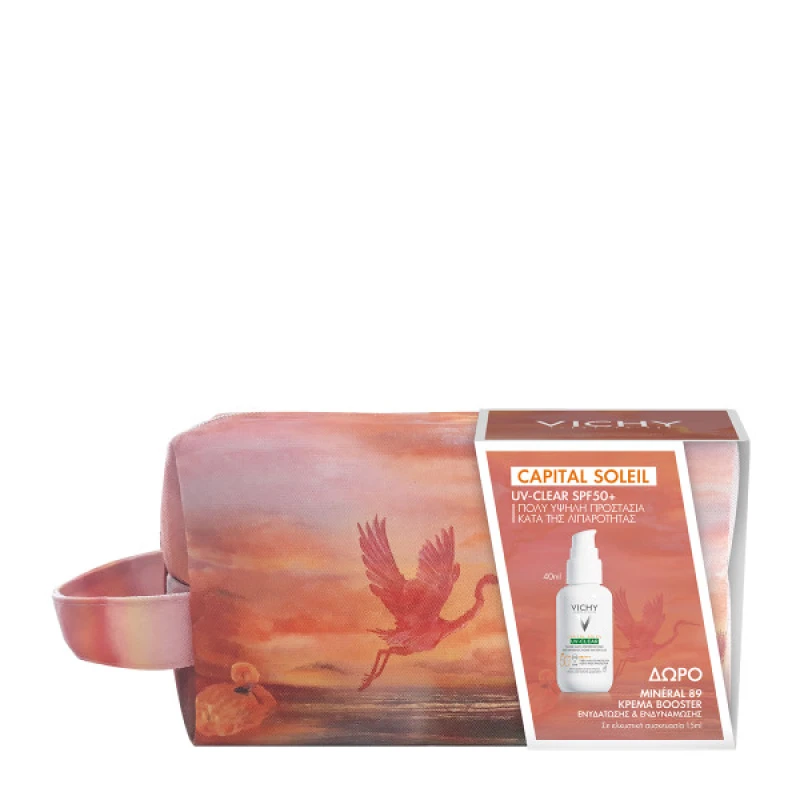 Vichy Summer Pouch 24 με Capital Soleil UV-Clear Αντηλιακό Προσώπου Κατά της Λιπαρότητας SPF50+, 40ml & Δώρο Mineral 89 Κρέμα Βοοster Ενυδάτωσης, 15ml & Συλλεκτικό Τσαντάκι, 1σετ