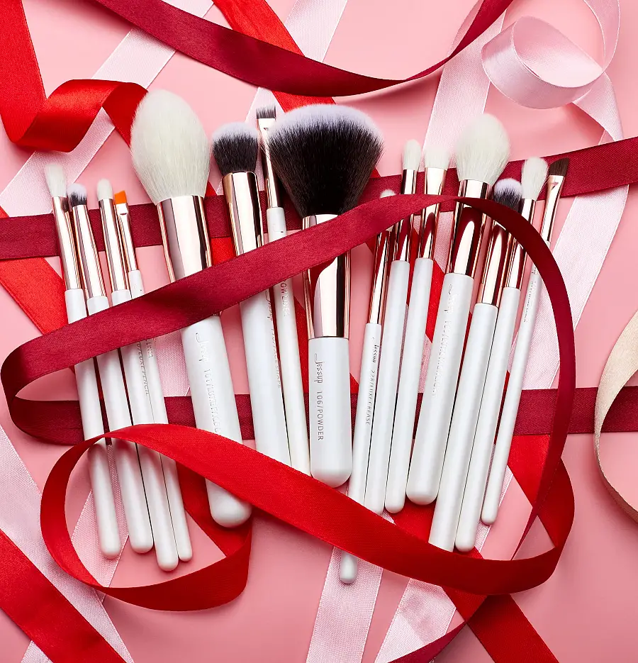 Jessup Set T222 Pearl White/Rose Gold Professional Makeup Brushes - 15Pcs