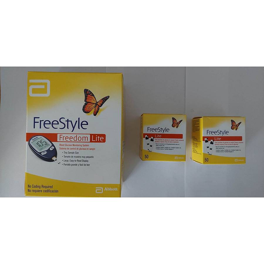 Abbott FreeStyle Lite Ταινίες μέτρησης σακχάρου 100 τμχ (2X50) & Σας Δίνουμε  Δώρο το Μηχανάκι Μέτρησης Σακχάρου Abbott FreeStyle Freedom Lite