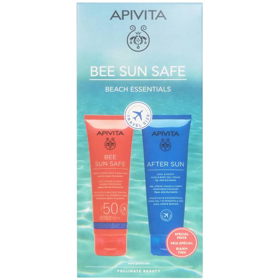 Apivita Bee Sun Safe Beach Essentials με Αντηλιακό Γαλάκτωμα για Πρόσωπο και Σώμα spf50 100ml & After Sun 100ml
