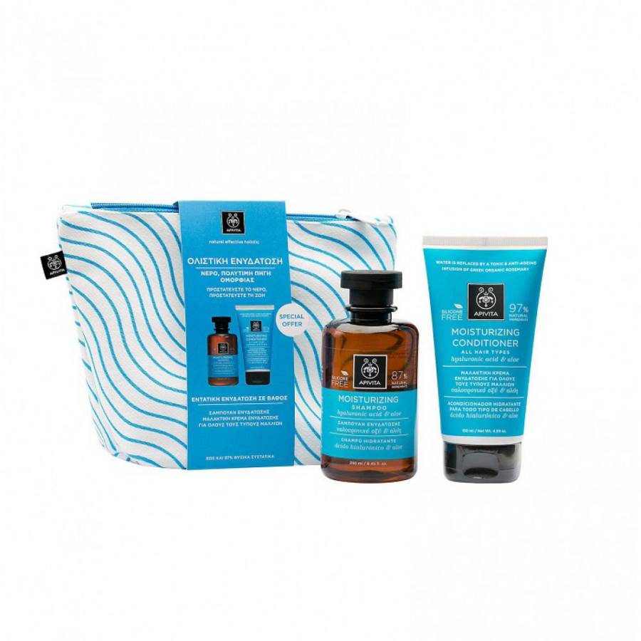 Apivita Σαμπουάν Ενυδάτωσης με Υαλουρονικό Οξύ & Αλόη & Μαλακτική Κρέμα Ενυδάτωσης & Νεσεσέρ