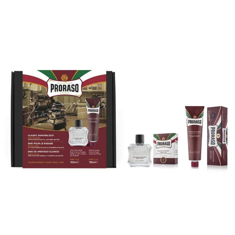 Proraso Duo Pack Shaving Gift Set Sandalwood (Shaving Cream Tube 150ml & Aftershave Balm 100ml)